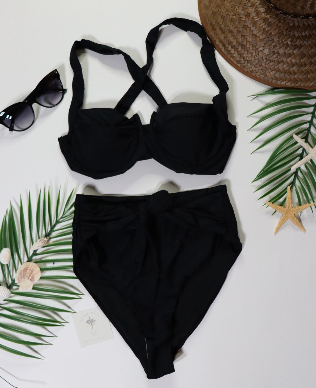All Black High Waisted Vintage Swim